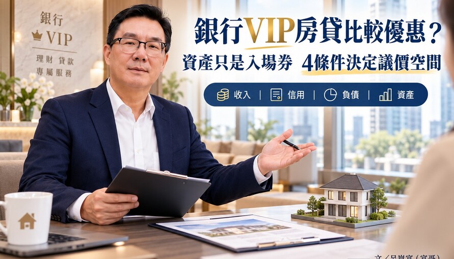 銀行VIP房貸比較優惠！資產只是入場券　富哥：收入、信用、負債、資產4條件決定議價空間