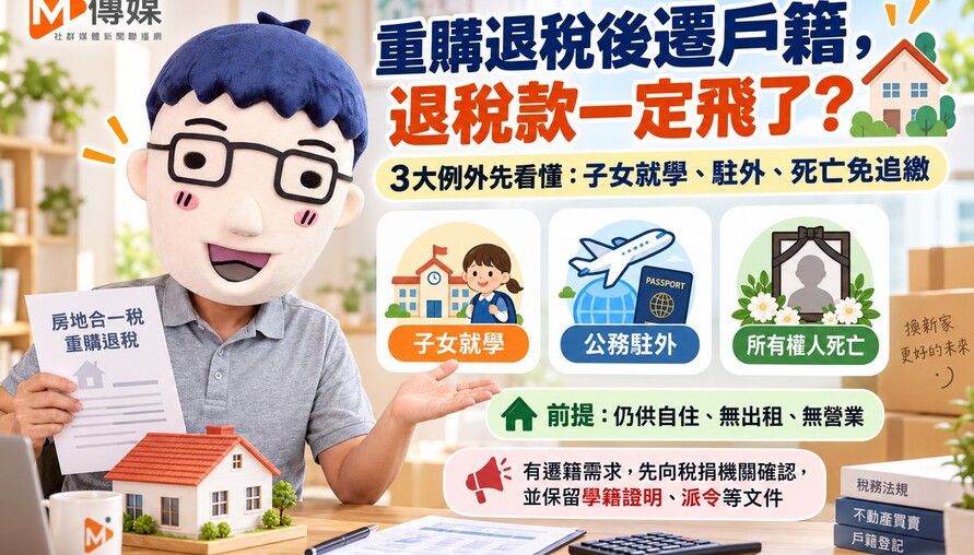 重購退稅後遷戶籍，退稅款一定飛了？稅務局揭3大例外：子女就學、駐外、死亡免追繳
