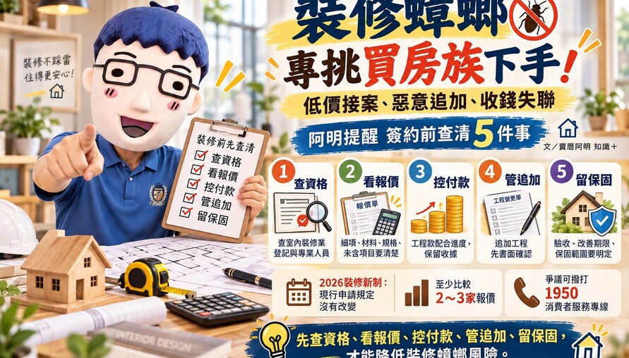 裝修蟑螂專挑買房族下手！低價接案、惡意追加、收錢失聯　阿明提醒簽約前查清5件事