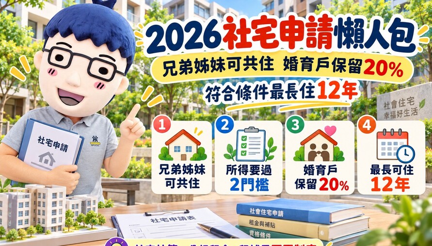 2026社宅資格放寬！兄弟姊妹可共住、婚育戶保留20%　符合條件最長住12年