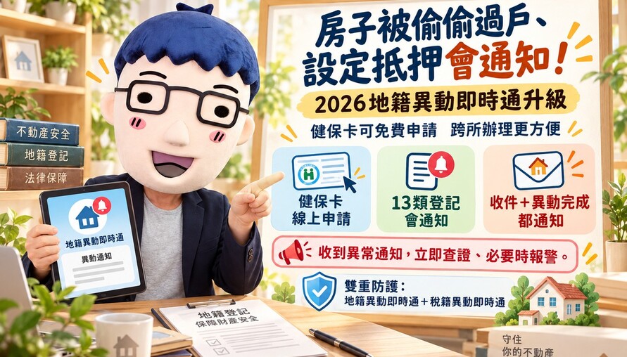 房子被偷偷過戶、設定抵押會通知！2026地籍異動即時通升級　阿明教你用健保卡免費申請
