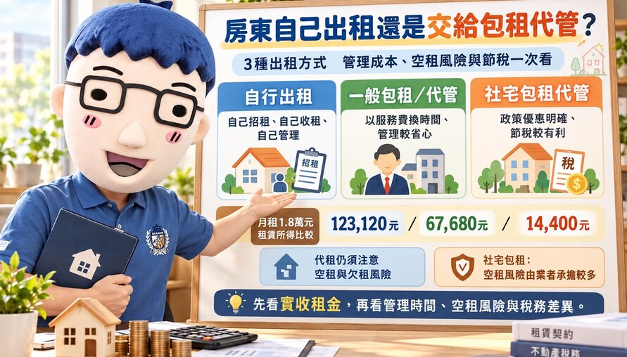 房東自己出租還是交給包租代管！阿明比較3種出租方式　管理成本、空租風險與節稅一次看
