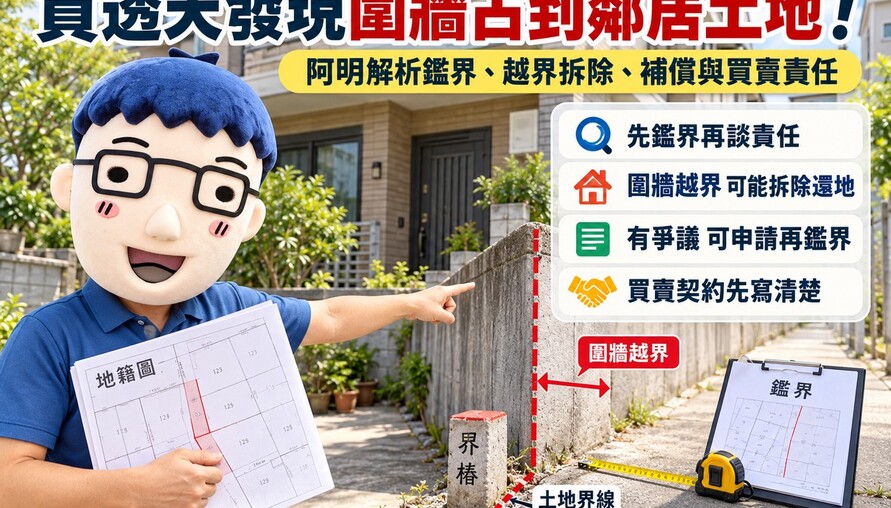 買透天發現圍牆占到鄰居土地！阿明解析鑑界、越界拆除、補償與買賣責任4大重點