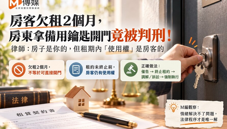 房客欠租2個月，房東拿備用鑰匙開門竟被判刑！專家：房子是你的，「使用權」是房客的