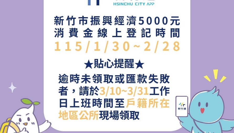 竹市5,000元消費金數位申請2/28截止 高虹安市長提醒市民把握機會