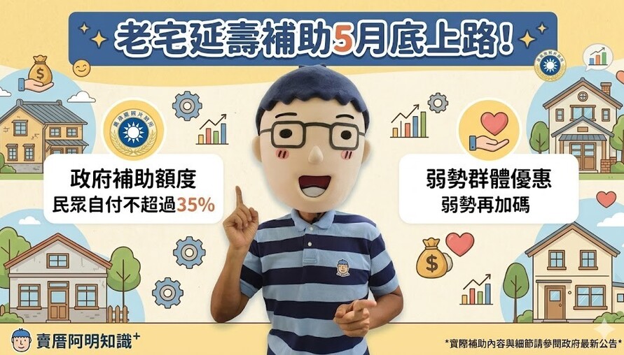 老宅延壽補助5月底上路！政府：民眾自付不超過35％，弱勢再加碼