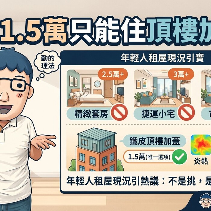 月租1.5萬只能住頂樓加蓋？年輕人租屋現況引熱議：不是挑，是根本沒選擇