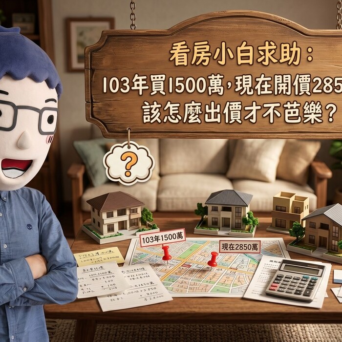 看房小白求助：103年買1500萬，現在開價2850萬，該怎麼出價才不芭樂？