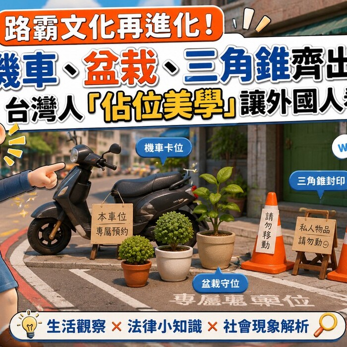 路霸文化再進化！機車、盆栽、三角錐齊出，台灣人「佔位美學」讓外國人看傻眼