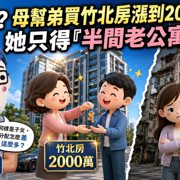 偏心？母幫弟買竹北房涨到2000萬 她只得「半間老公寓」要拿全部等10年