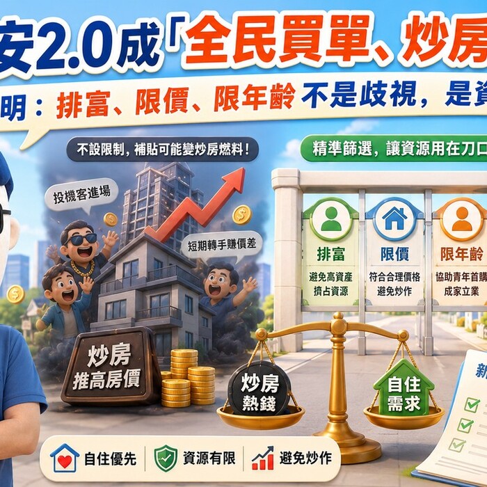 新青安2.0恐成「全民買單、炒房安心」？阿明：排富、限價、限年齡不是歧視，是資源有限