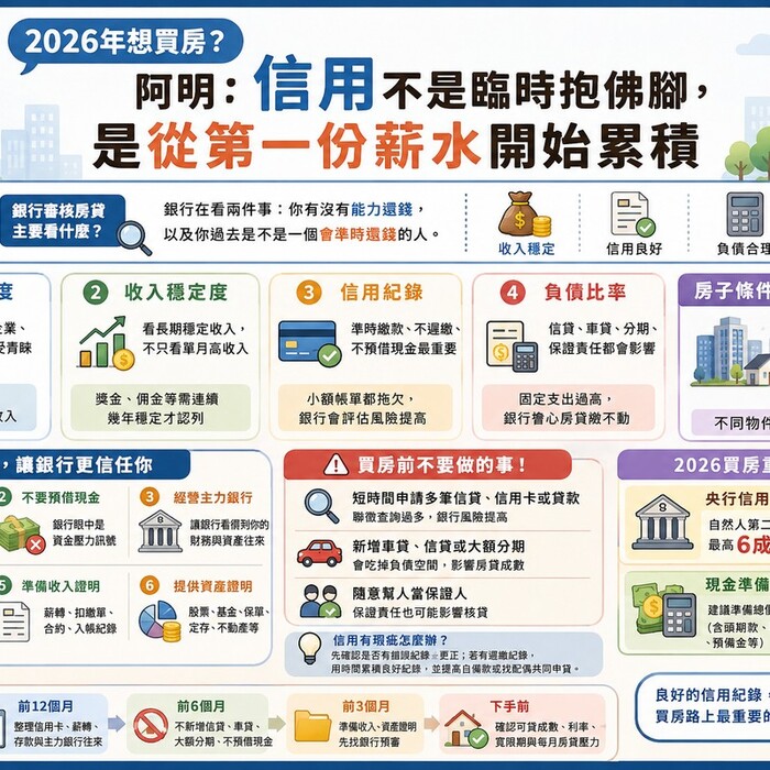 2026年想買房？阿明：信用不是臨時抱佛腳，是從第一份薪水開始累積