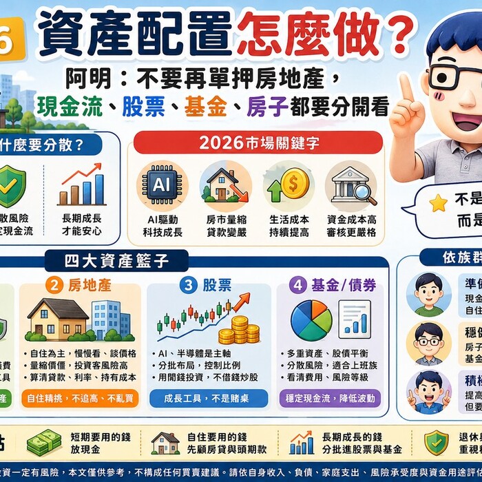 2026資產配置怎麼做？阿明：不要單押房地產，現金流、股票、基金、房子都要分開看