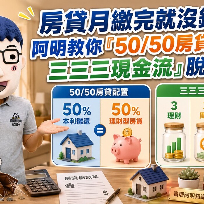 房貸月繳完就沒錢？阿明教你「50/50房貸配置＋三三三現金流」脫困術！
