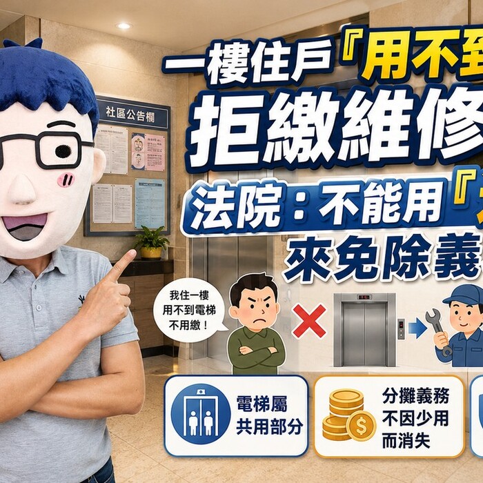 一樓住戶「用不到電梯」拒繳維修費？法院判決：不能用「放棄權利」來免除義務