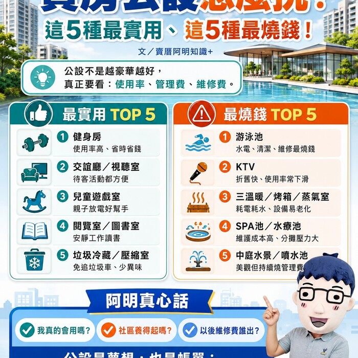 買房公設怎麼挑？阿明告訴你：這5種最實用、這5種最燒錢！