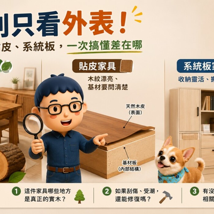 家具別只看外表！木頭、貼皮、系統板，一次搞懂差在哪