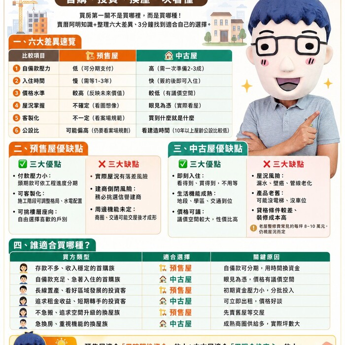 懶人包》預售屋 vs 中古屋怎麼挑？首購、投資、換屋一次看懂！