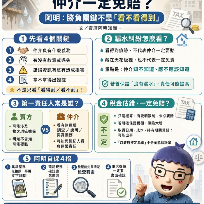 買到漏水屋、稅金多出百萬元，仲介一定免賠？阿明：勝負關鍵不是「看不看得到」