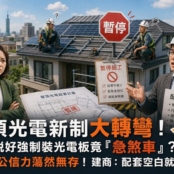 屋頂光電新制大轉彎！住宅說好強制裝光電板竟「急煞車」？環團：公信力蕩然無存！建商：配套空白就想上？