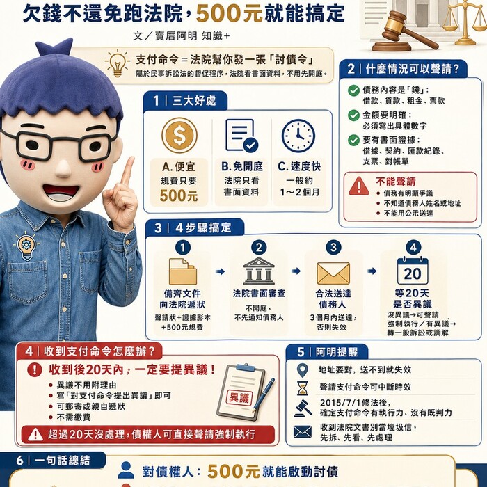 支付命令免驚！欠錢不還免跑法院，500元就能搞定！阿明教你討債不求人