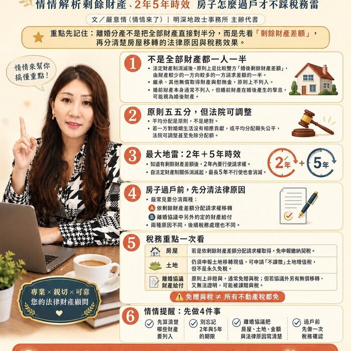 離婚分產不是「一人一半」那麼簡單！情情帶你搞懂剩餘財產分配、時效與稅務眉角