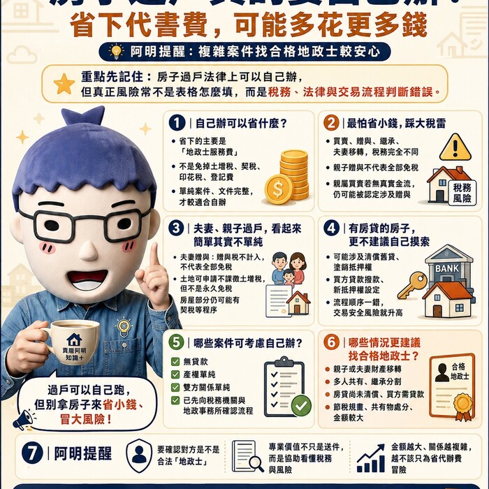 房子過戶真的要自己辦？省下代書費，可能多花更多錢　阿明提醒：複雜案件找合格地政士較安心
