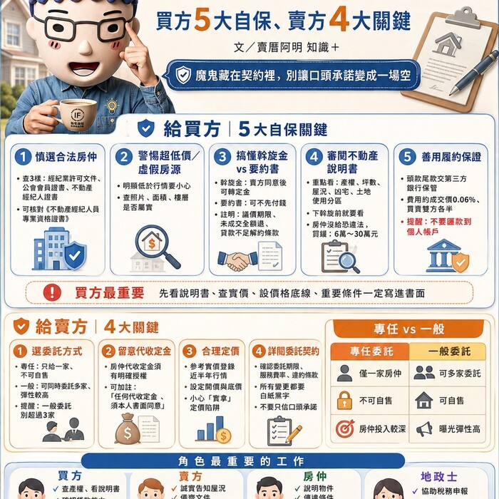 找房仲買房/賣房 懶人包》買方5大自保、賣方4大關鍵 阿明：魔鬼藏在契約裡，別讓口頭承諾變成一場空
