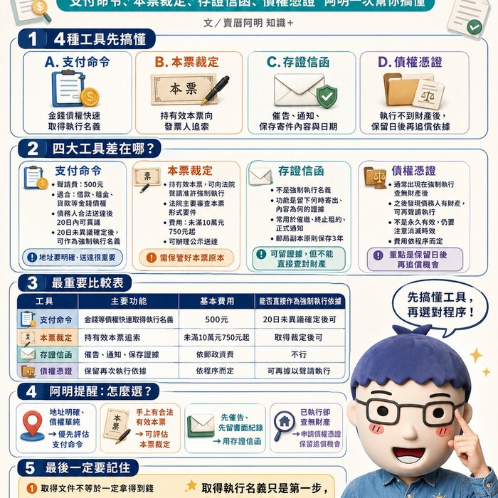 欠錢不還別只想到提告！支付命令、本票裁定、存證信函、債權憑證　阿明一次幫你搞懂