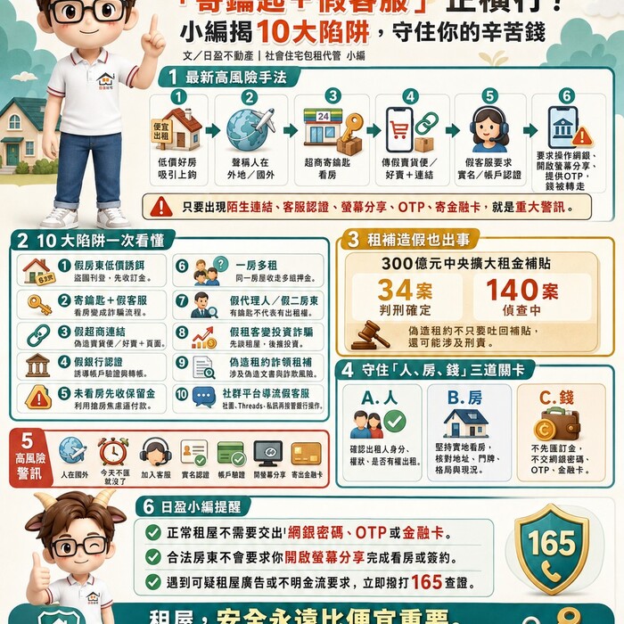 2026租屋詐騙手法全公開》「寄鑰匙＋假客服」正橫行！日盈小編揭10大陷阱，守住你的辛苦錢