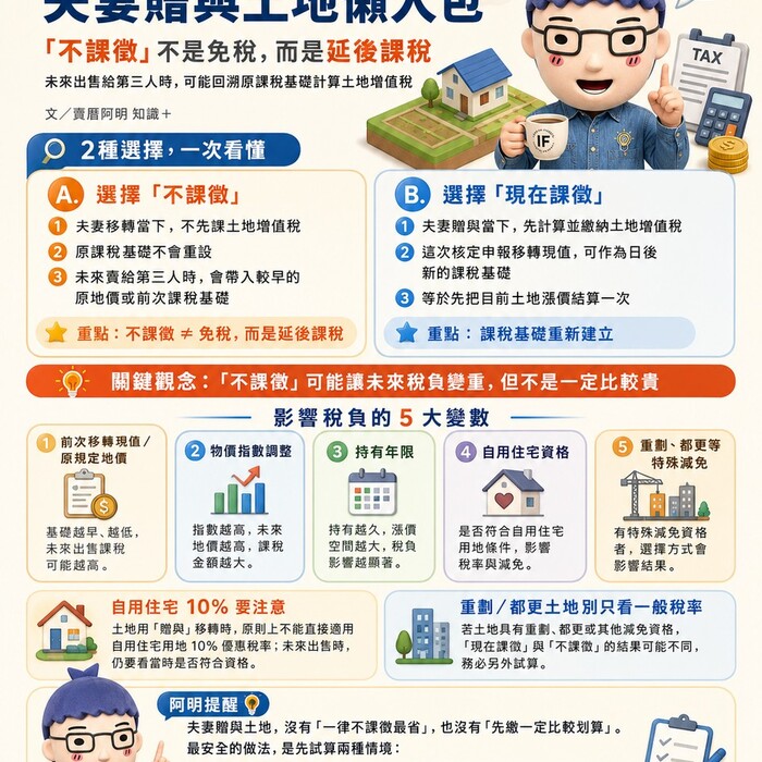 夫妻贈與土地懶人包》「不課徵」不是免稅！未來出售仍要算土增稅　阿明教你先看4個關鍵