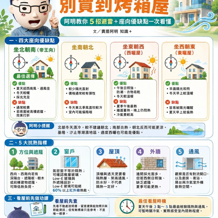 夏天買房不想變「烤箱屋」？阿明教你5招避雷＋座向優缺點一次看懂