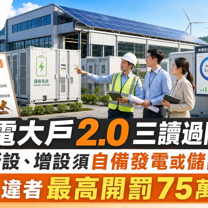 用電大戶2.0三讀過關！新設、增設須自備發電或儲能，違者最高開罰75萬