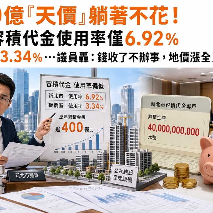 400億「天價」躺著不花！新北容積代金使用率僅6.92％ 板橋更慘3.34％…議員轟：錢收了不辦事，地價漲全民買單