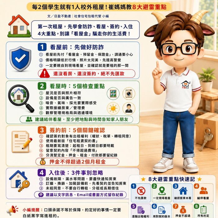 開學季租屋懶人包》每2個學生就有1人校外租屋！崔媽媽教8大避雷重點，別讓「看屋金」騙走你的生活費