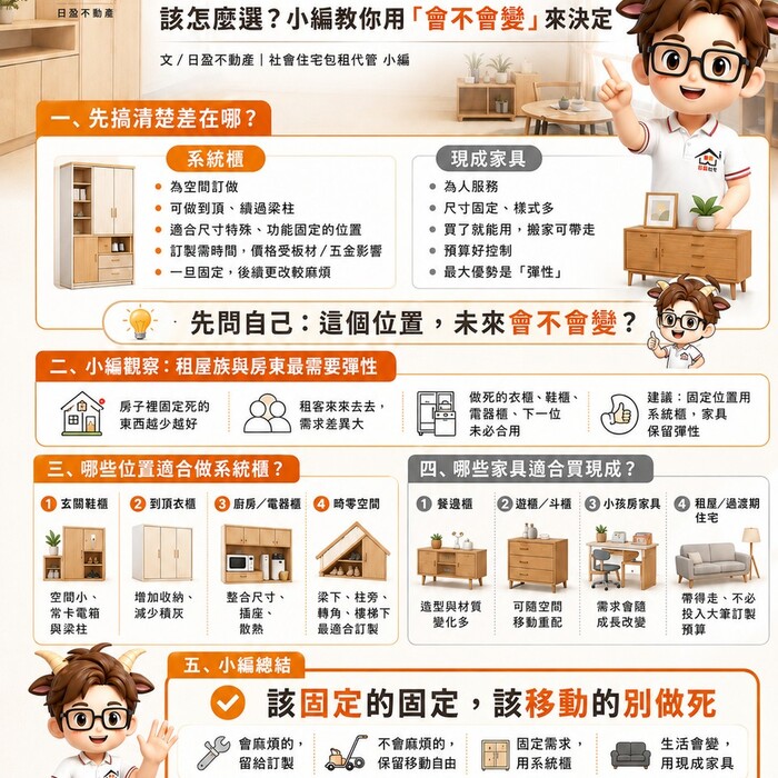 系統櫃 vs 現成家具，該怎麼選？小編教你用「會不會變」來決定