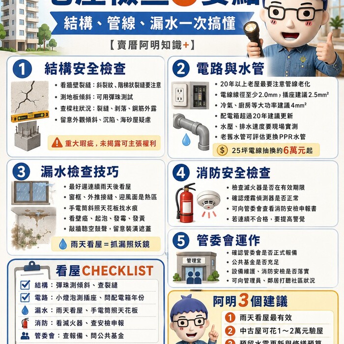 老屋檢查5要點｜結構、管線、漏水一次搞懂