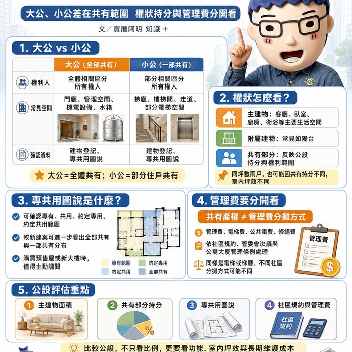 買房公設一次看懂　大公、小公差在共有範圍　權狀持分與管理費分開看
