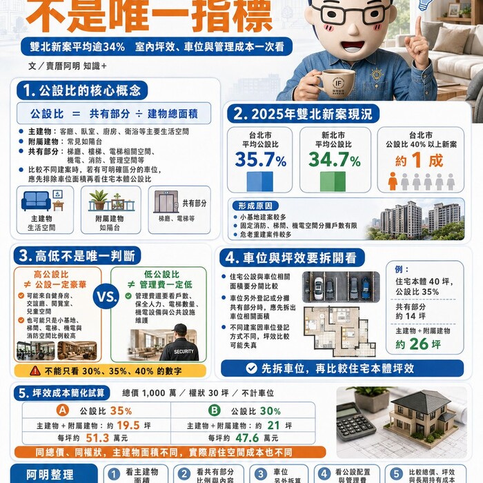 公設比高低不是唯一指標　雙北新案平均逾34%　室內坪效、車位與管理成本一次看