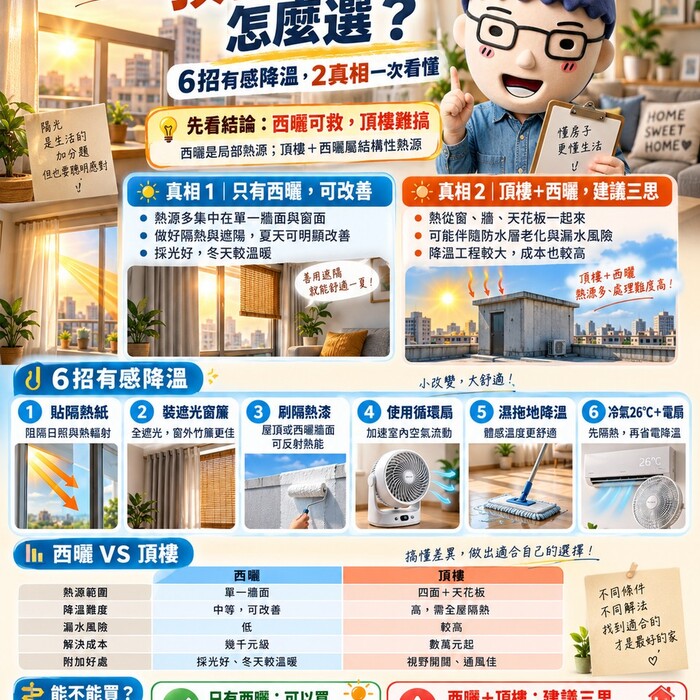頂樓＋西曬怎麼選｜6招有感降溫、2真相一次看懂