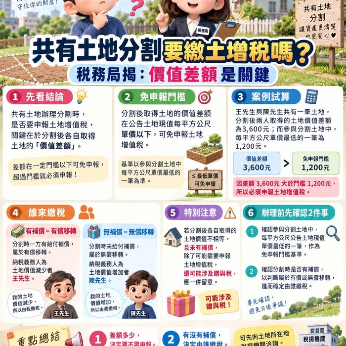 共有土地分割要繳土增稅嗎？稅務局揭「價值差額」是關鍵