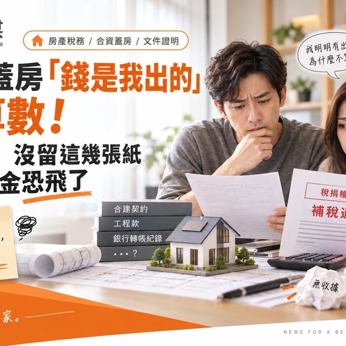 合資蓋房「錢是我出的」不算數！稅捐處一紙公文找上門　沒留這幾張紙　百萬稅金恐飛了