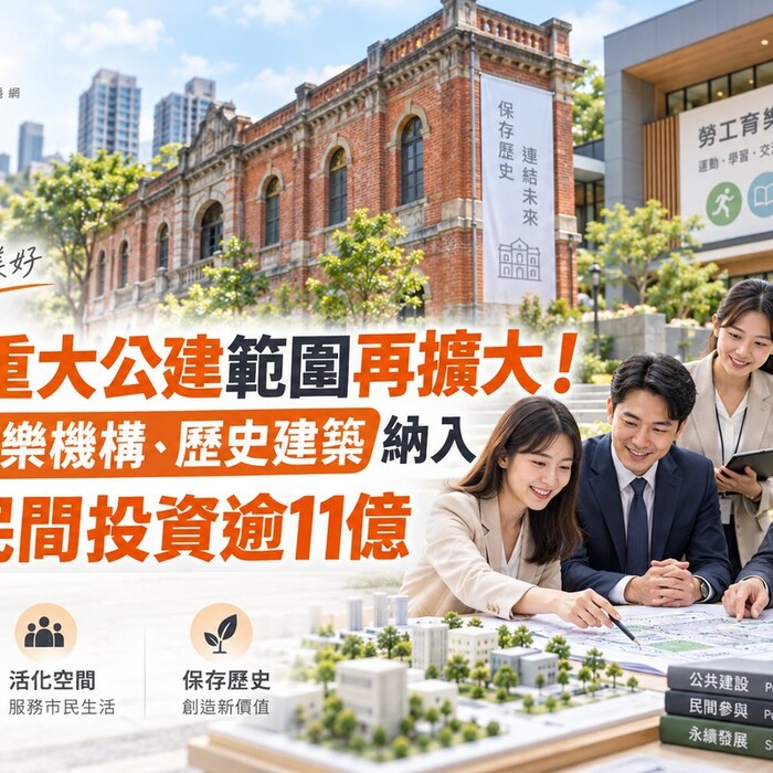 促參重大公建範圍再擴大！勞工育樂機構、歷史建築納入 5案民間投資逾11億