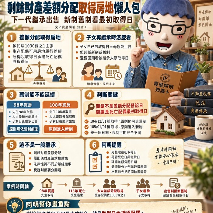 剩餘財產差額分配取得房地懶人包｜下一代繼承出售　新制舊制看最初取得日 賣厝阿明 知識＋