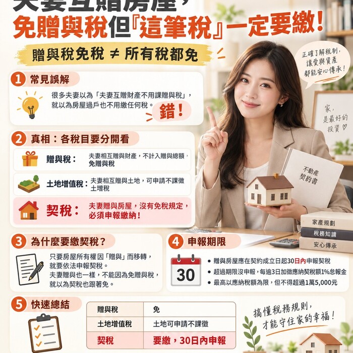 夫妻互贈房屋，免贈與稅但「這筆稅」一定要繳！懶人包一次看