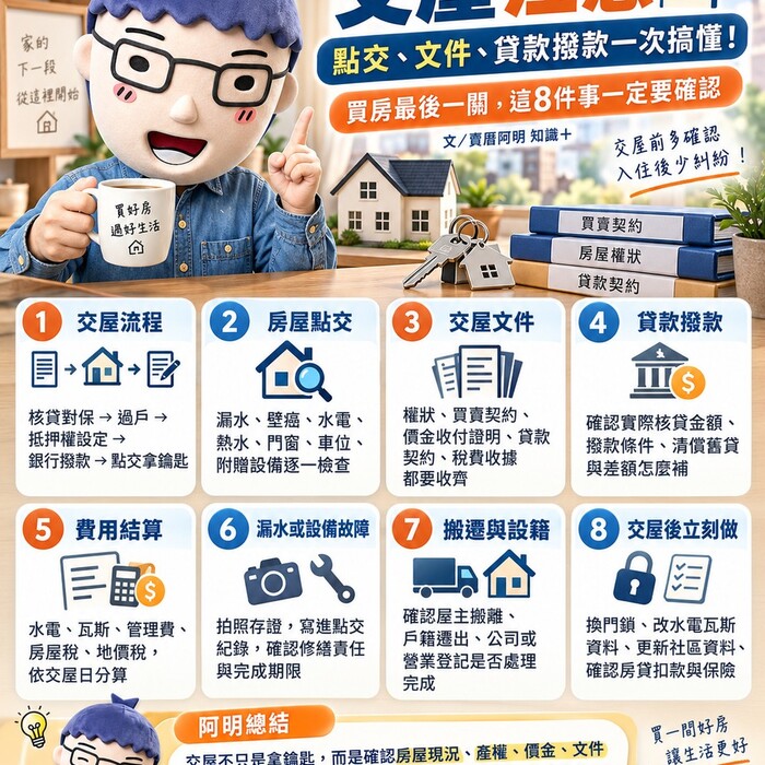 交屋注意｜點交、文件、貸款撥款一次搞懂！買房最後一關，這8件事一定要確認