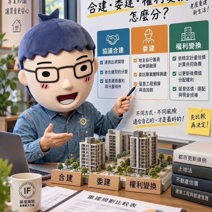 合建、委建、權利變換｜地主分回比例怎麼算？三種重建方式、資金與風險一次看懂