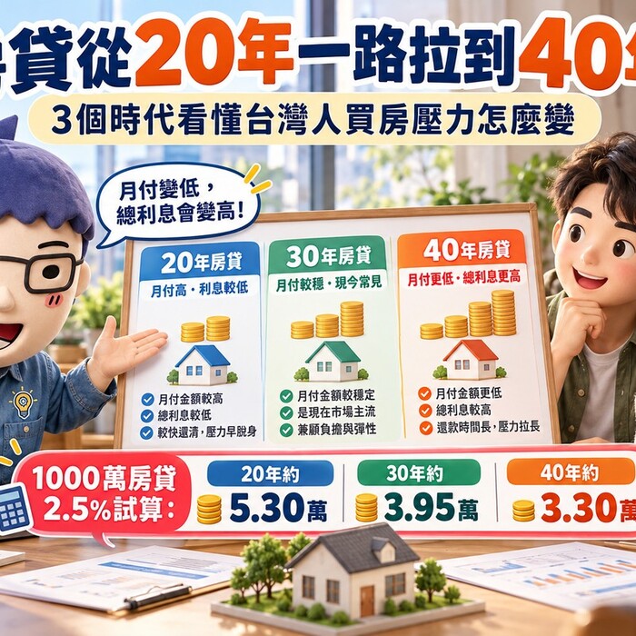 房貸從20年一路拉到40年！三個時代看懂台灣人買房壓力怎麼變