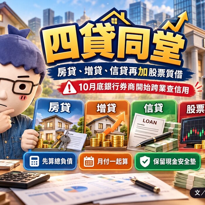 四貸同堂｜房貸、增貸、信貸再加股票質借　10月底銀行券商開始跨業查信用