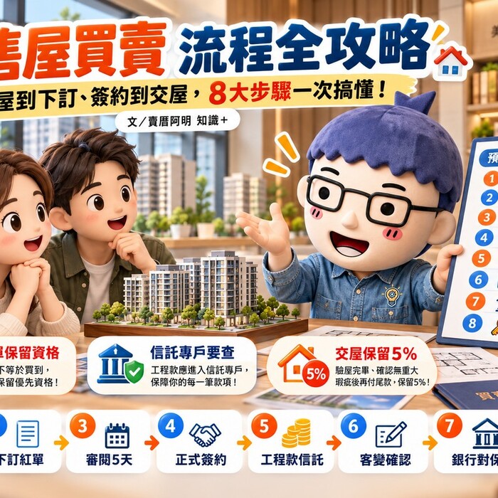 預售屋買賣流程全攻略：從看屋到下訂、簽約到交屋，8大步驟一次搞懂！